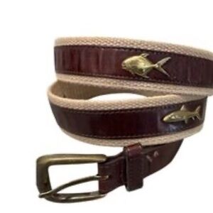 Brighton Leather and Gold brass fish  Belt on woven cotton ,Vintage size 40